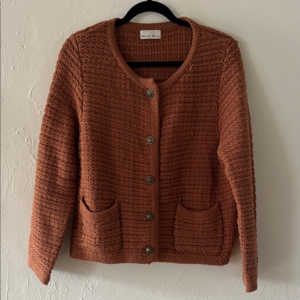 Chunky knit Cardigan Sweater Burnt Orange
